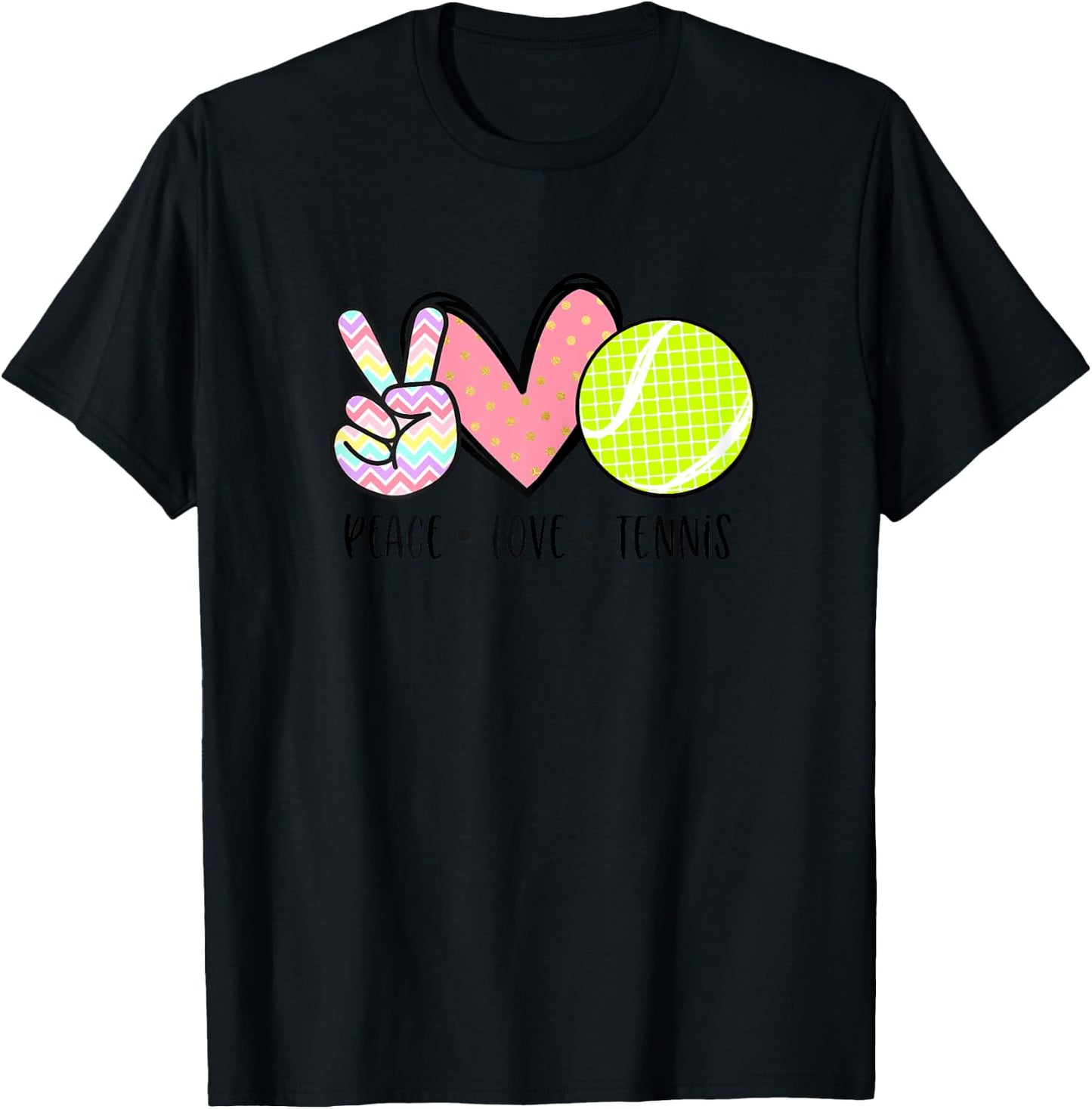 Peace Love Tennis Cute Teen Little Girls Pastel T-Shirt - T-Shirt | Black