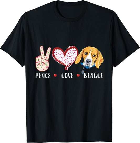 Peace Love Beagle Gift Women Kids Beagle Dog T-Shirt - T-Shirt | Black
