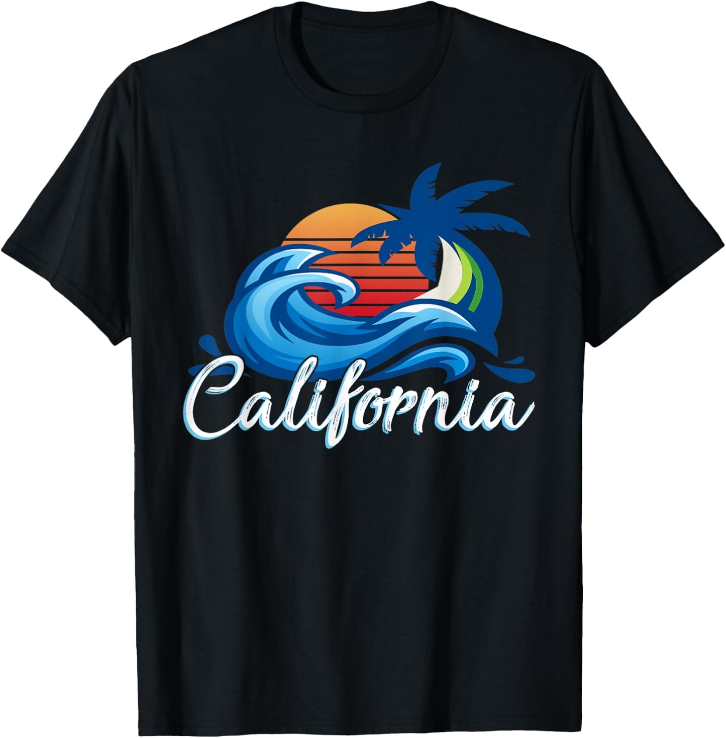Tropical Sunset Cali Beach Waves Surfing USA California T-Shirt - T-Shirt | Black
