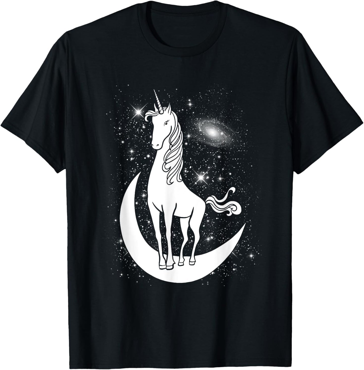 Unicorn Standing on Crescent Moon Magic Unicorn Gift T-Shirt - T-Shirt | Black