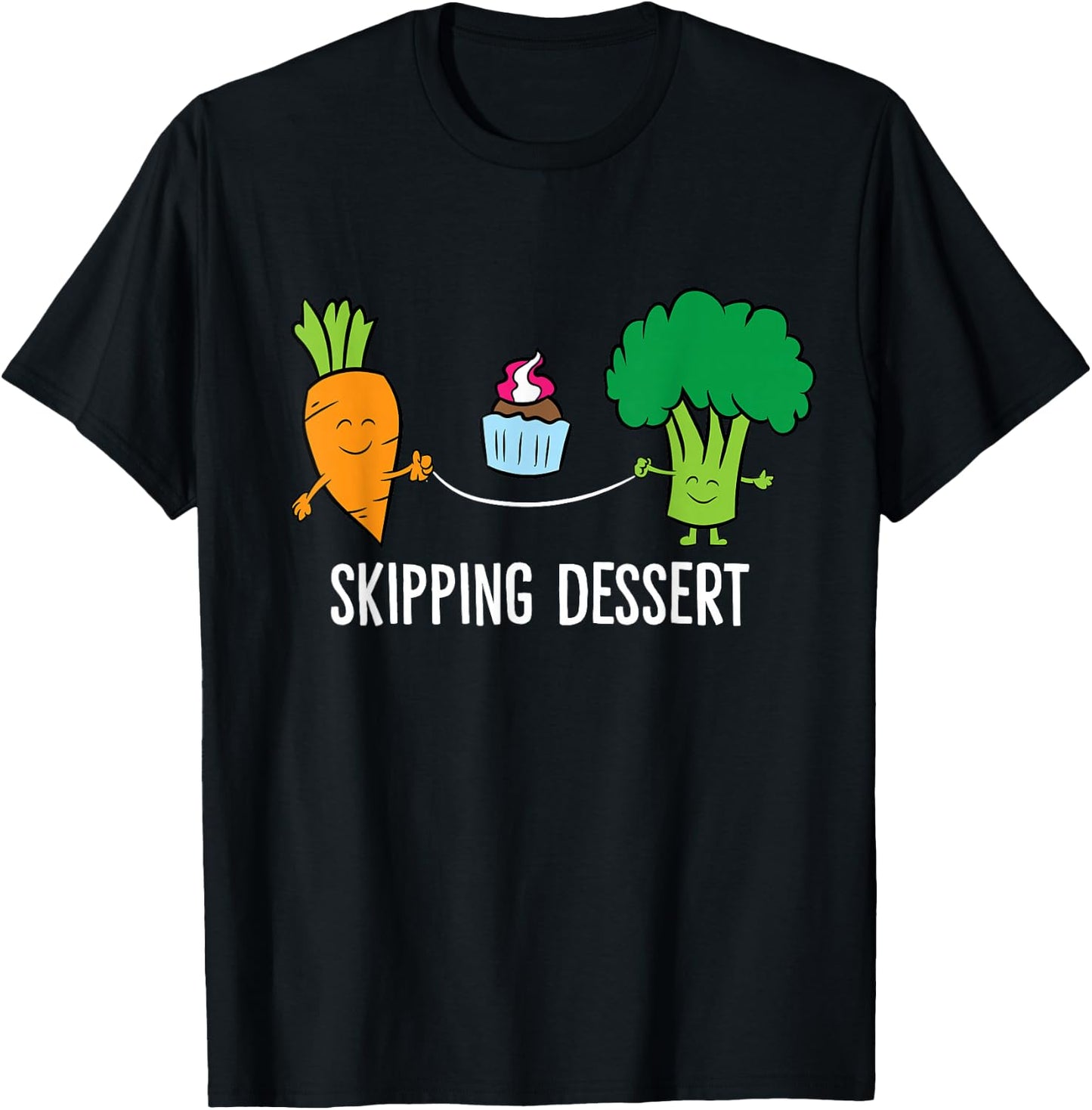 Broccoli Carrot Vegetable Skipping Dessert Cupcake T-Shirt - T-Shirt | Black
