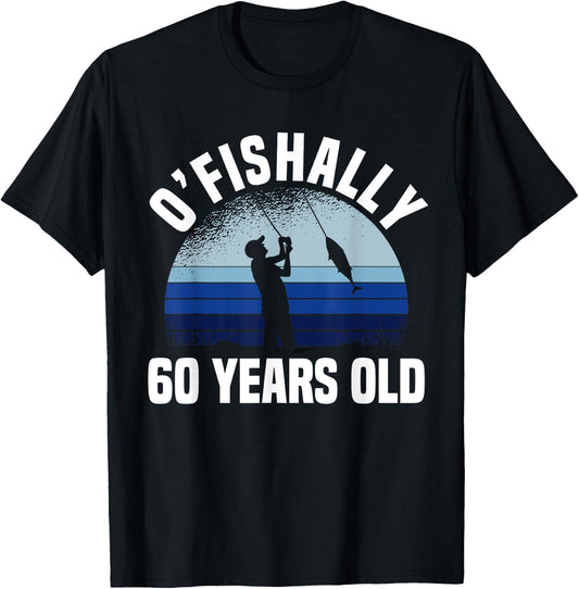 Ofishally 60 Years Old Fisherman 60th Birthday Fishing T-Shirt - T-Shirt | Black