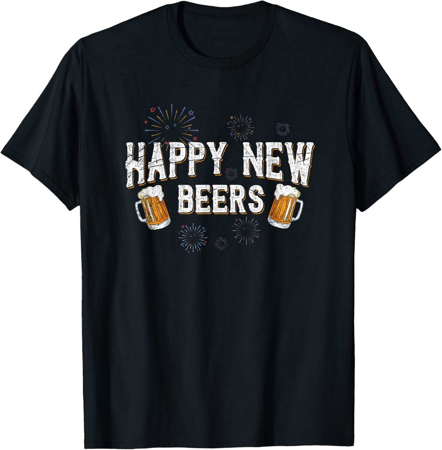 Beer Drunk Fireworks NYE 2021 Party Gift Happy New Year T-Shirt - T-Shirt | Black
