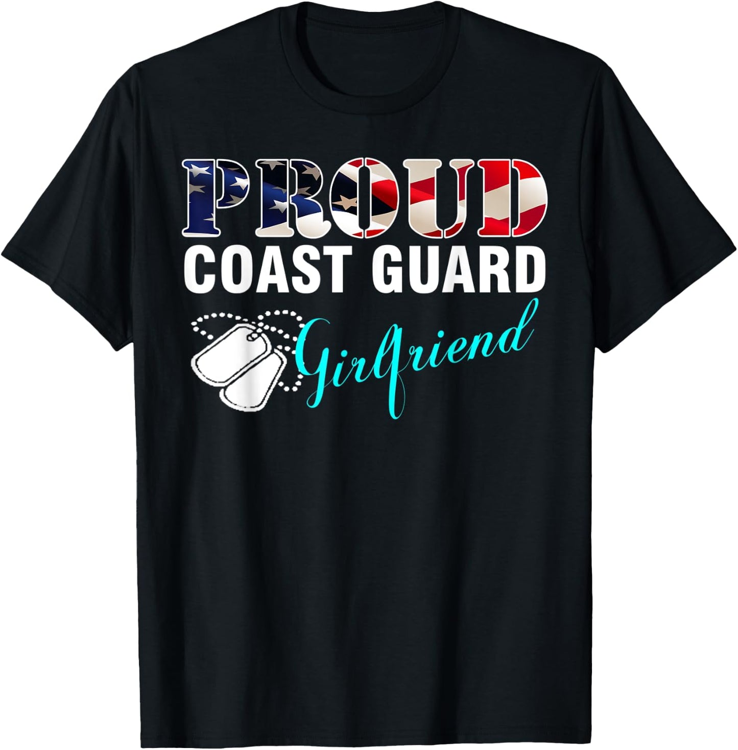 Vintage Proud Coast Guard Girlfriend With American Flag Gift T-Shirt - T-Shirt | Black