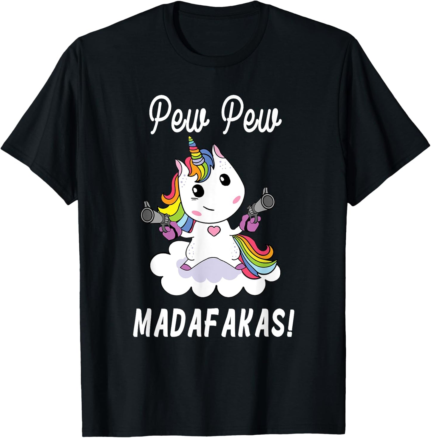 Pew Pew Madafakas Unicorn with Pistols Fantasy T-Shirt - T-Shirt | Black