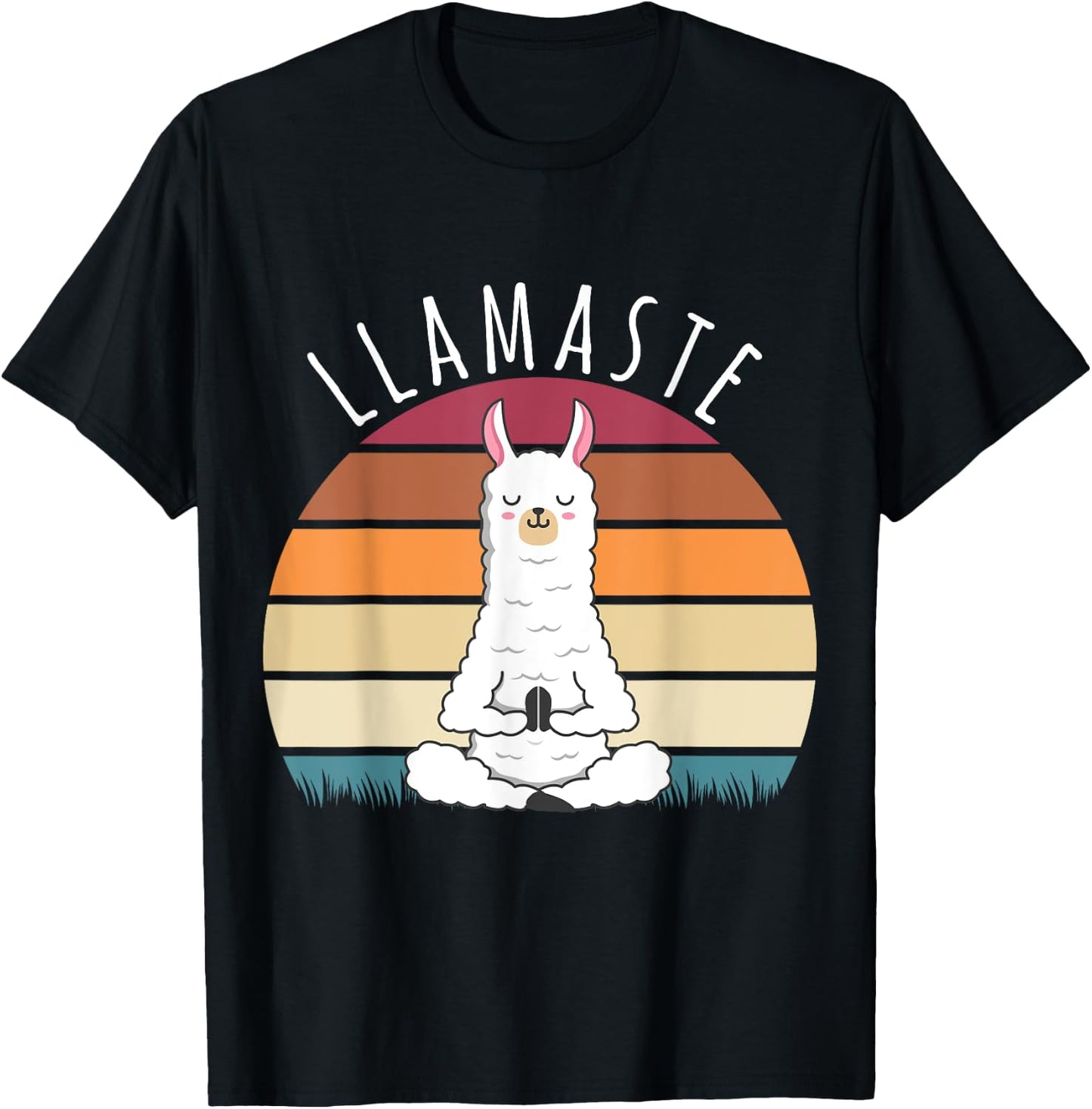 Funny Llama Llamaste Yoga Vintage Lama Yoga Pose Meditation T-Shirt - T-Shirt | Black