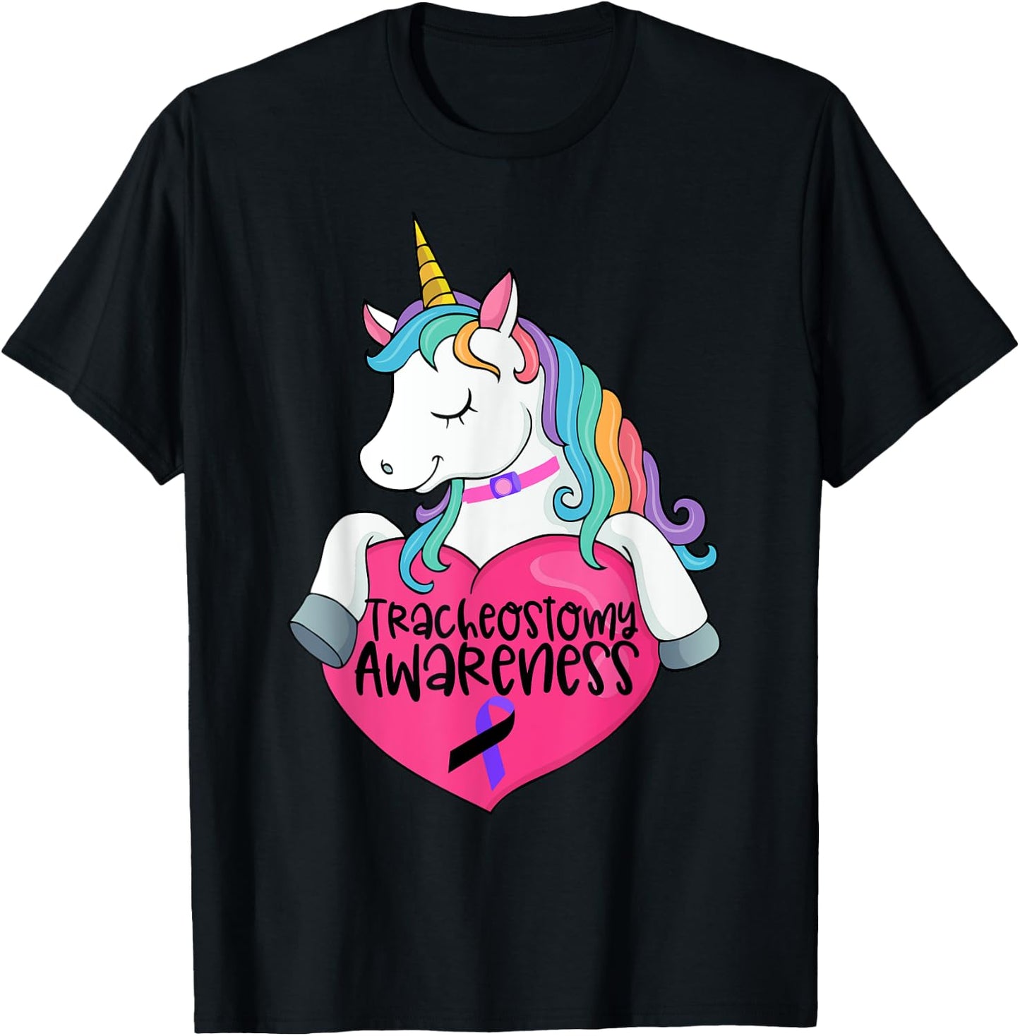 Tracheostomy Awareness Trach Heart Unicorn T-Shirt - T-Shirt | Black