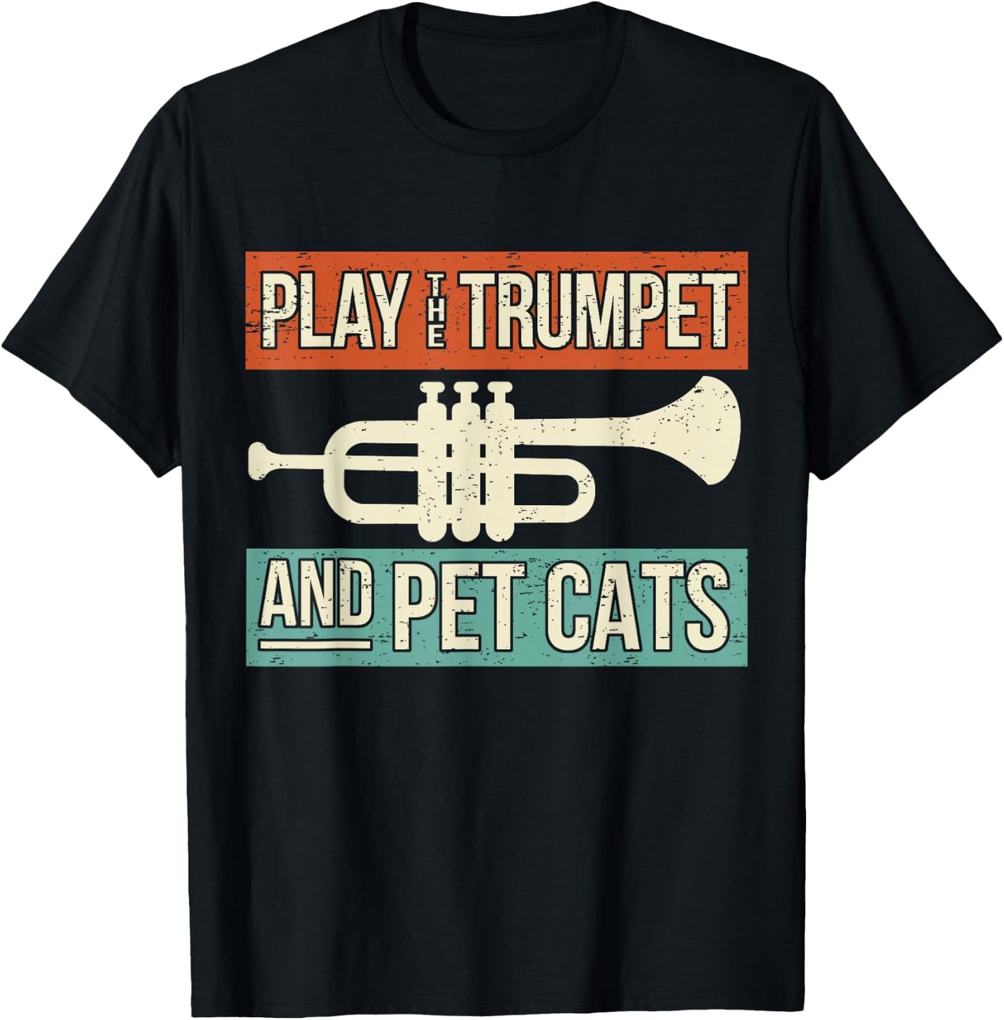 Vintage Trumpet Player Design Cat Lover Trumpeter I Pet Cats T-Shirt - T-Shirt | Black