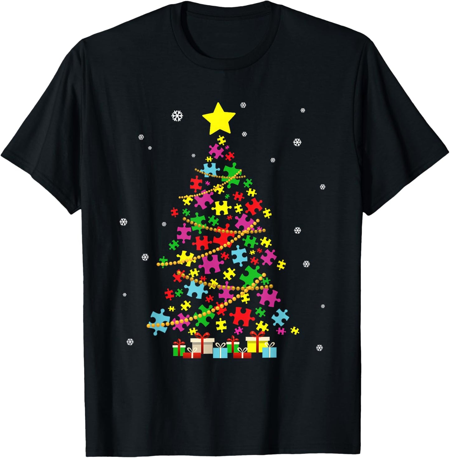 Autism Christmas Tree Autism Christmas T-Shirt - T-Shirt | Black