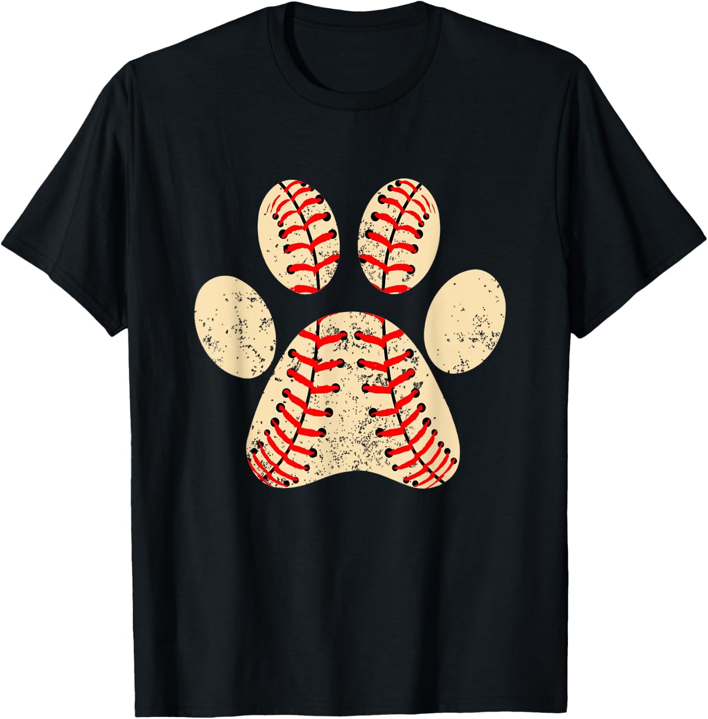 Baseball Dog Paw Print Sports Puppy Lover Mom Dad T-Shirt - T-Shirt | Black