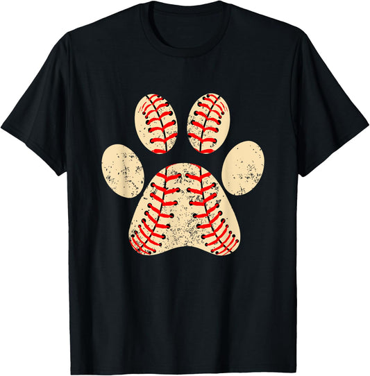 Baseball Dog Paw Print Sports Puppy Lover Mom Dad T-Shirt - T-Shirt | Black
