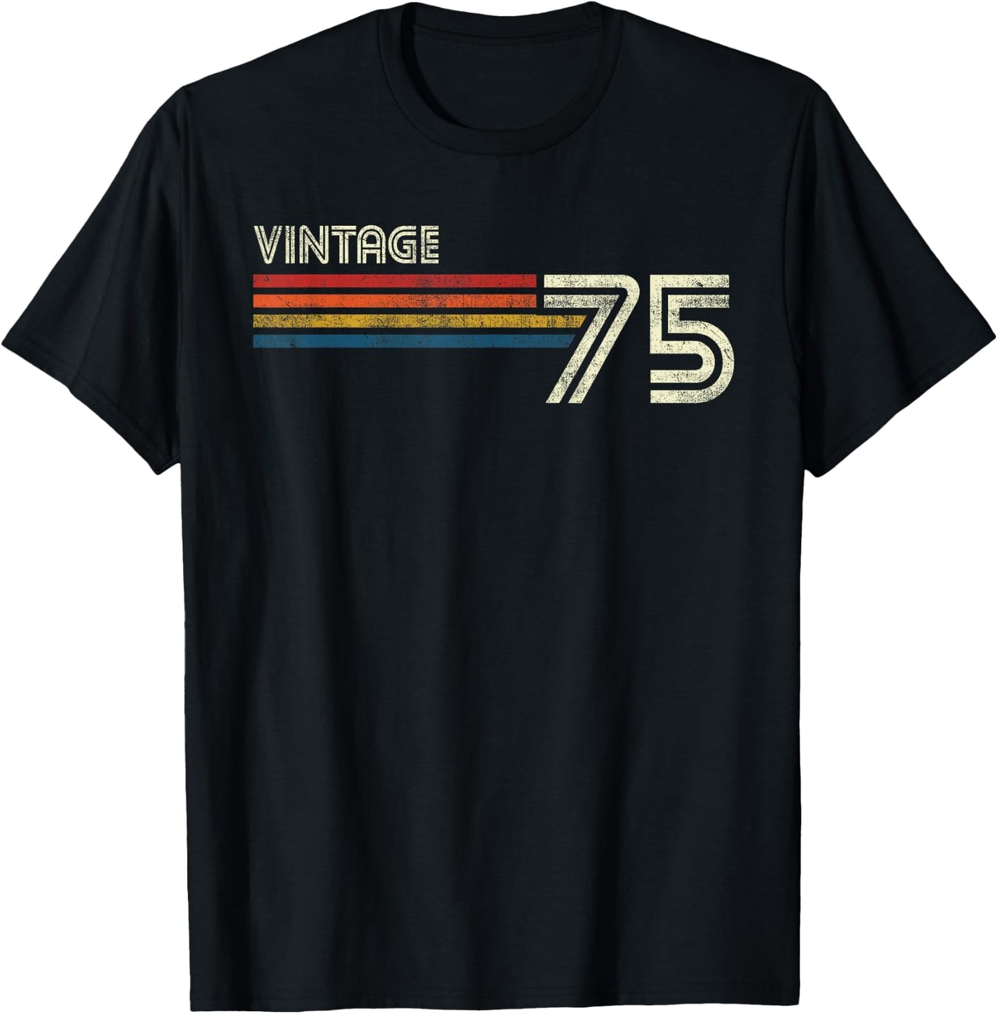 Vintage 1975 Chest Stripe 48 Birthday T-Shirt - T-Shirt | Black