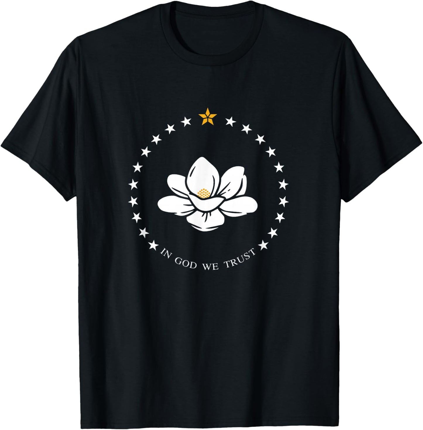 Mississippi Flag Magnolia In God We Trust T-Shirt - T-Shirt | Black