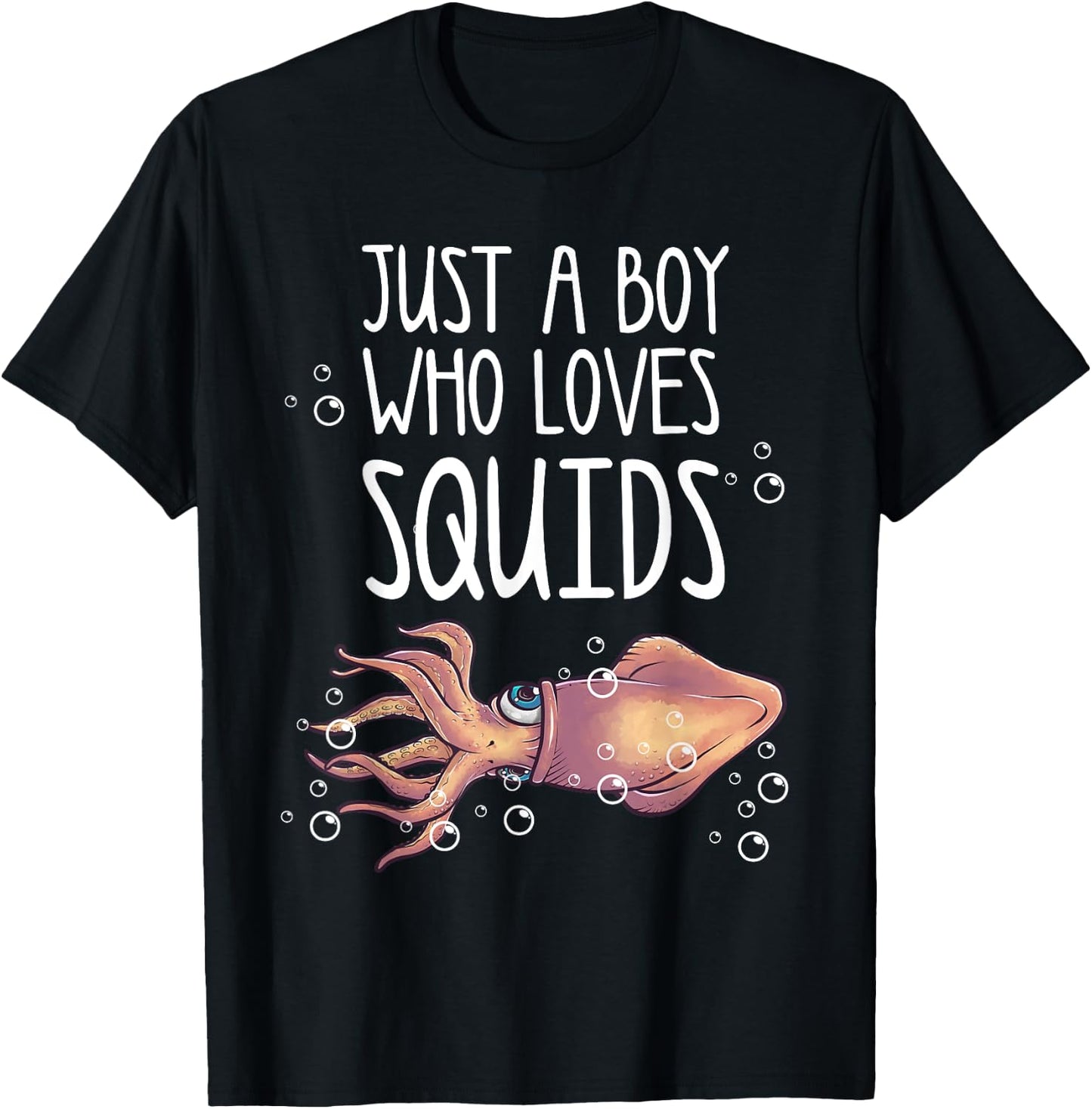 Funny Just A Boy Who Loves Squids Gift | Calamari Lover Men T-Shirt - T-Shirt | Black