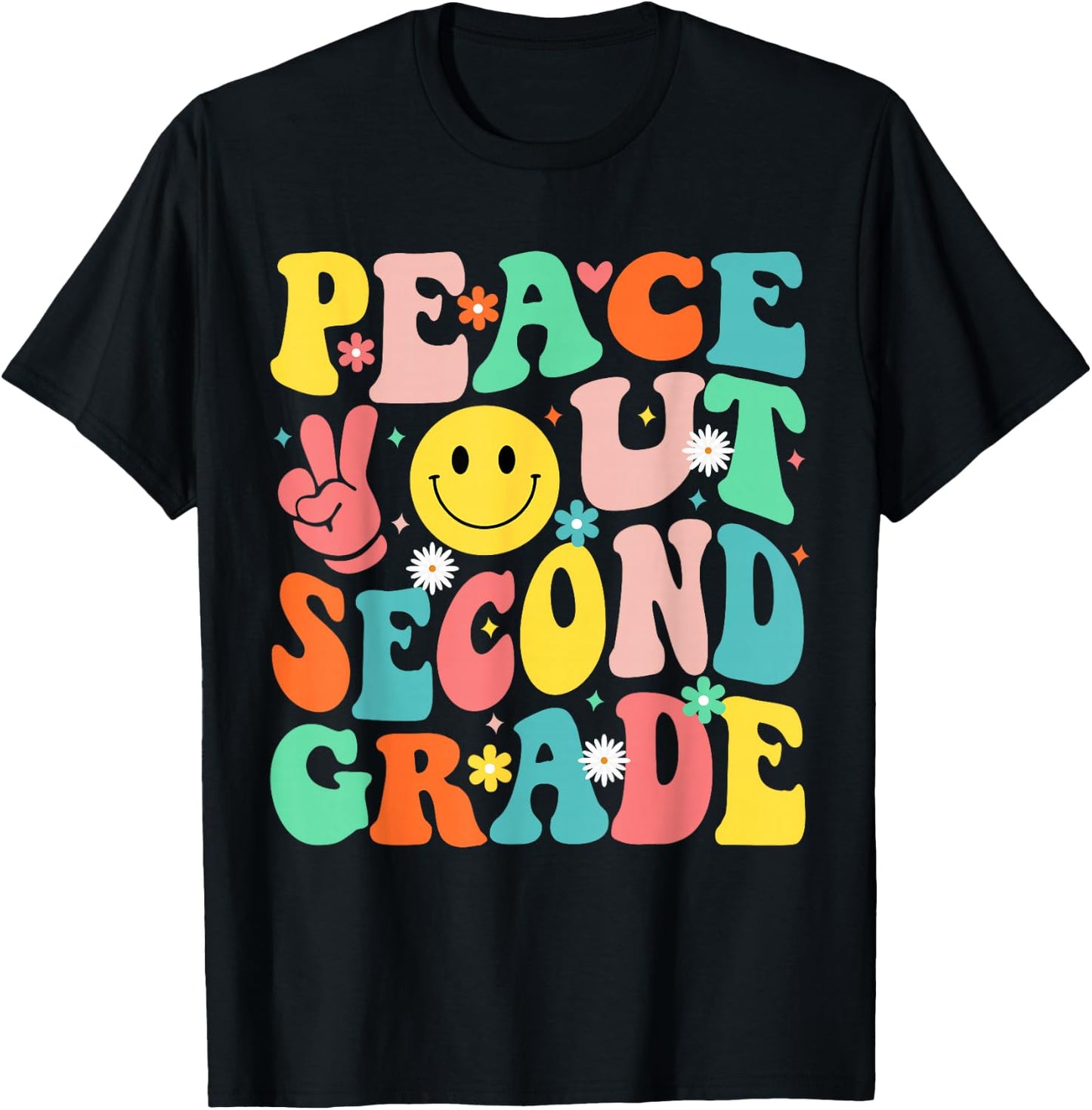 Peace Out Second Grade Groovy 2nd Grade Last day of school T-Shirt - T-Shirt | Black
