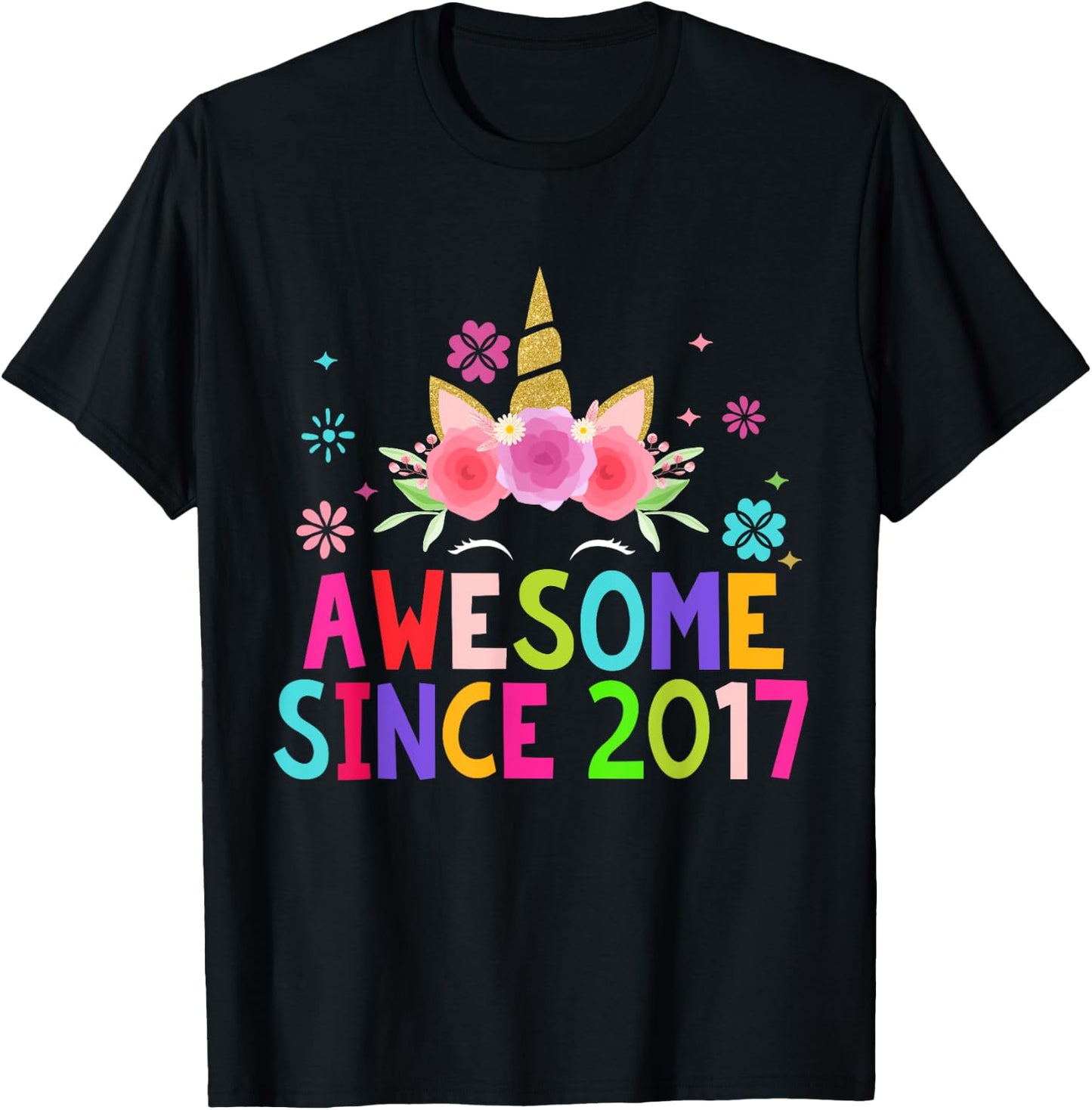 3rd Birthday Unicorn 3 Years Old Girl Awesome Since 2017 T-Shirt - T-Shirt | Black