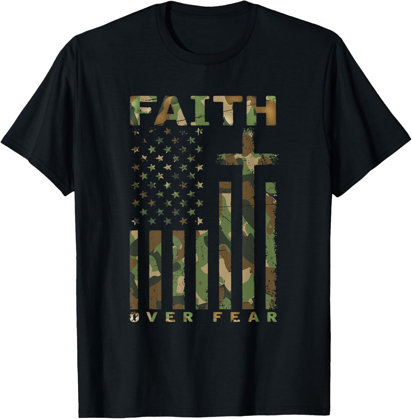 Faith Over Fear Military Camo - Inspirational Christian T-Shirt - T-Shirt | Black