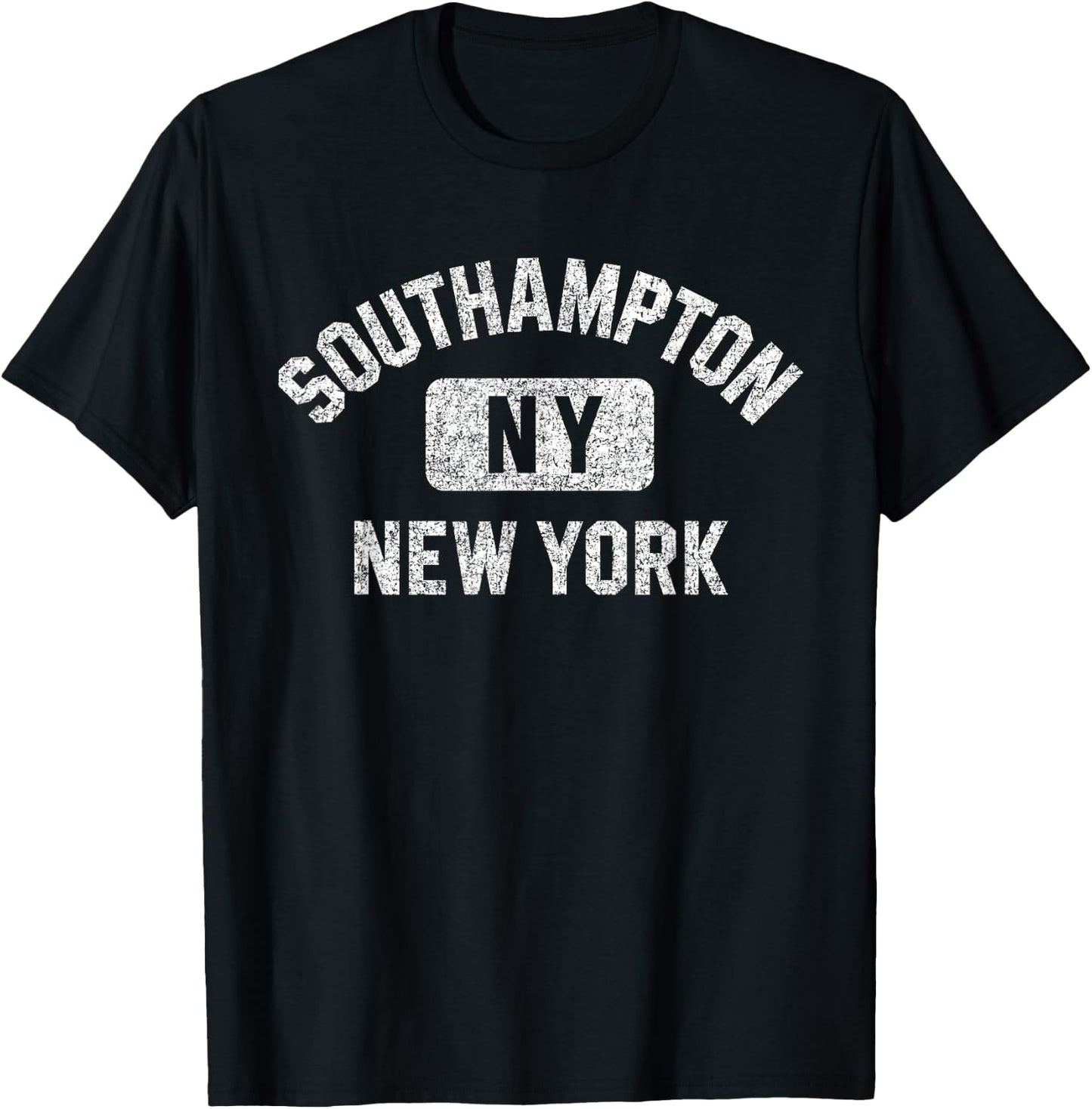Southampton NY New York Gym Style Distressed White Print T-Shirt - T-Shirt | Black