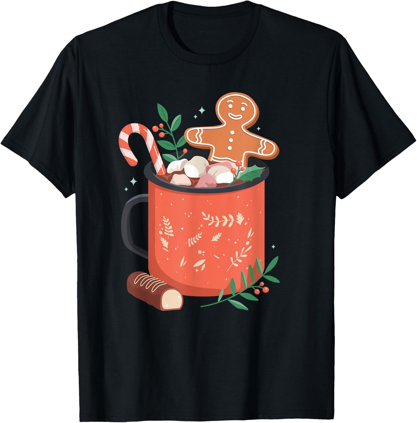 Hot Cocoa Mug Gingerbread Cookie Xmas Christmas Holiday T-Shirt - T-Shirt | Black