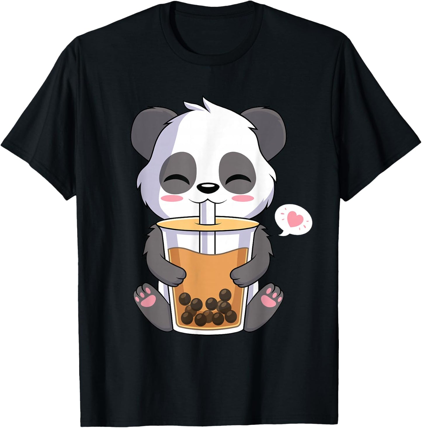 Kawaii Anime Panda Drinking Boba Bubble Tea T-Shirt - T-Shirt | Black
