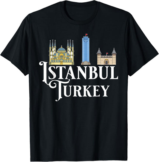 Istanbul Turkey City Skyline Map Travel T-Shirt - T-Shirt | Black