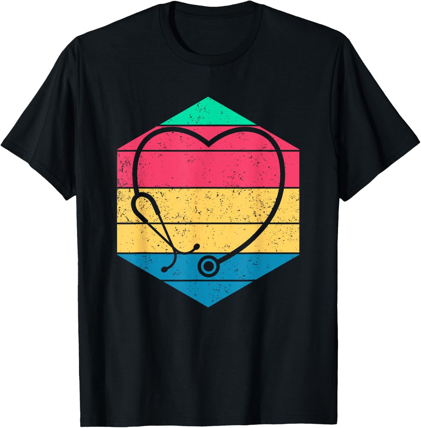 Nursery Medicine Nursing Gift Hospital Cute Stethoscope Heart Retro Nurse T-Shirt - T-Shirt | Black