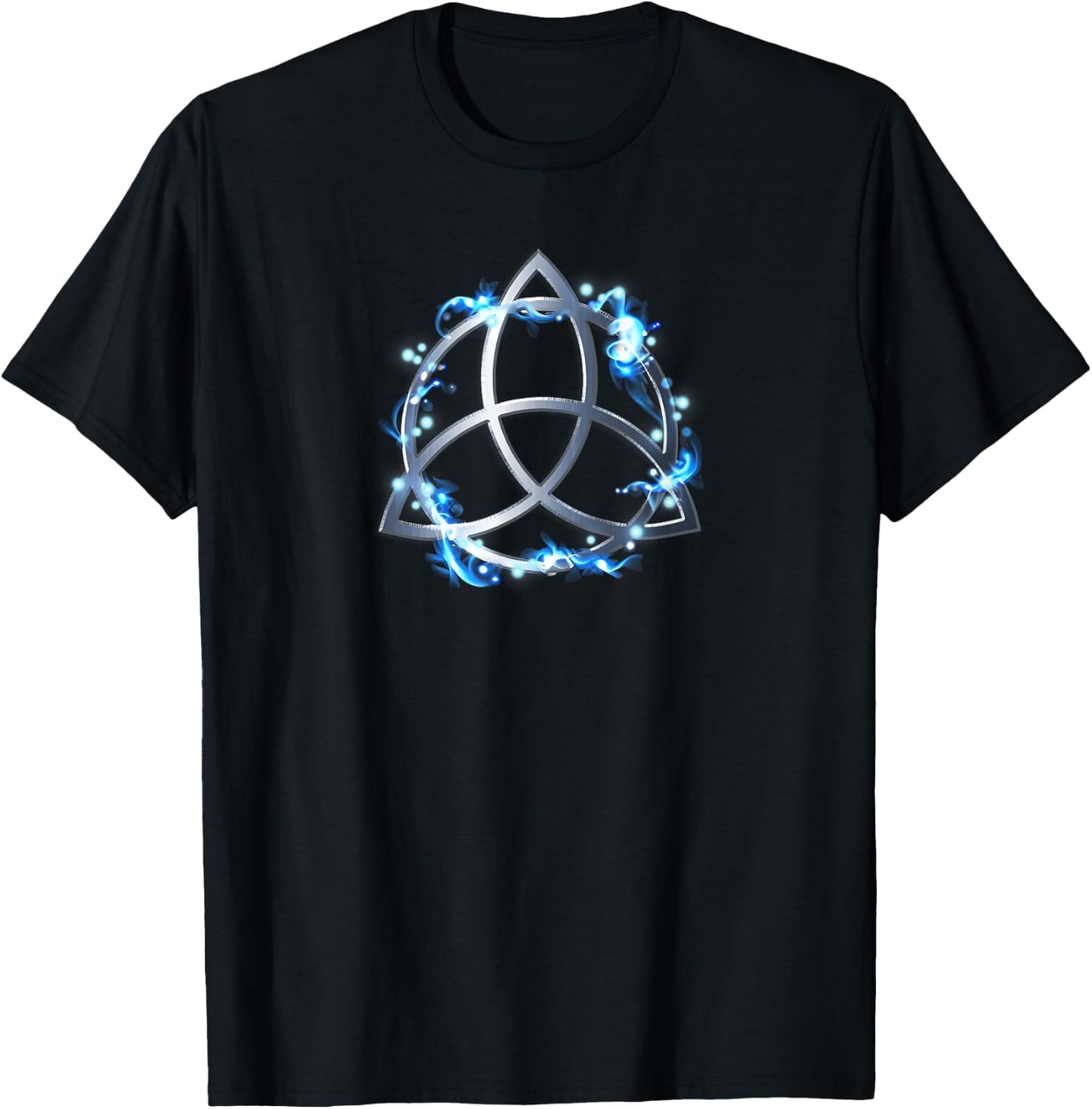 Silver Triquetra with Blue Orbs T-Shirt - T-Shirt | Black