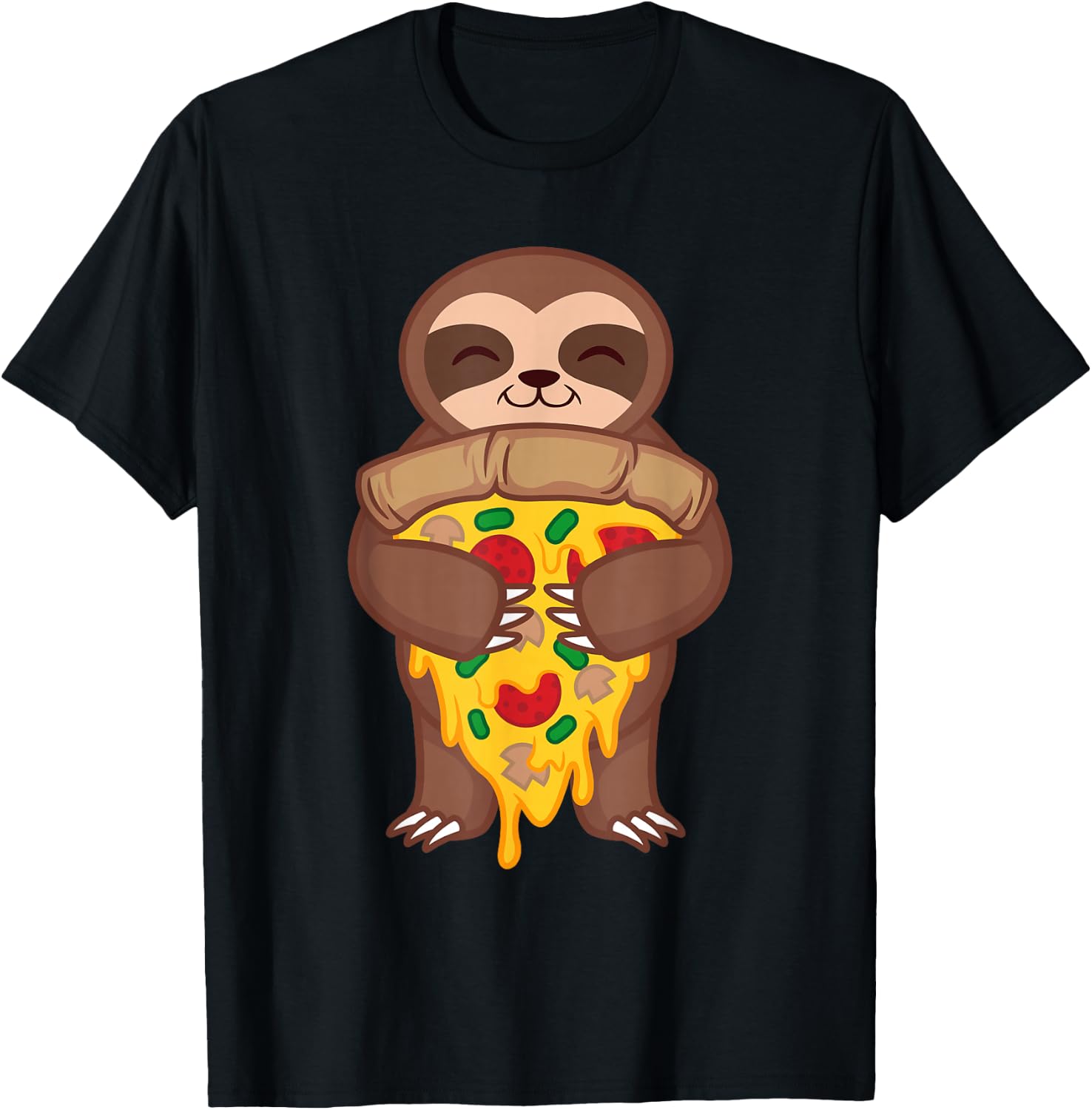 Sloth Holding Pepperoni Pizza Funny Foodie Animal Lover Gift T-Shirt - T-Shirt | Black