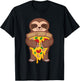 Sloth Holding Pepperoni Pizza Funny Foodie Animal Lover Gift T-Shirt - T-Shirt | Black