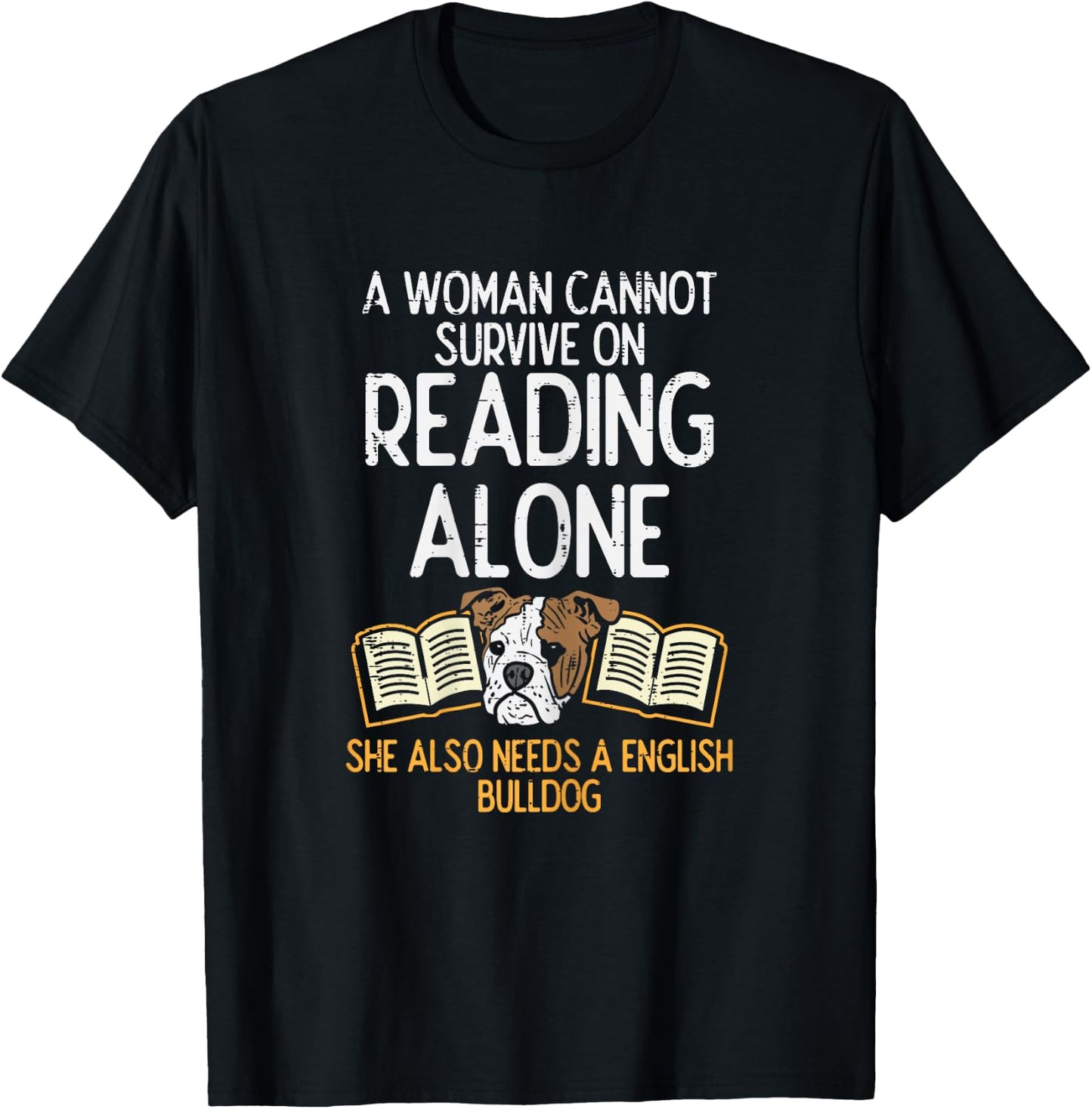 Woman Book Librarian Reading English Bulldog Dog Book Gift T-Shirt - T-Shirt | Black