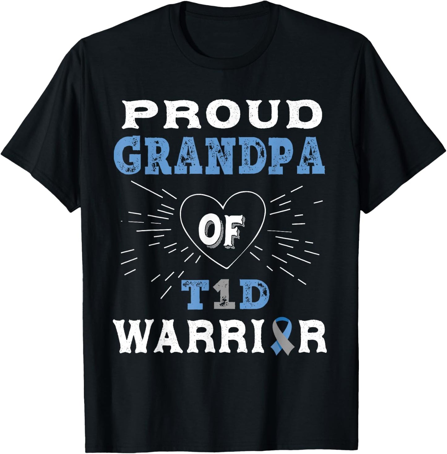T1D Proud Grandpa Diabetes Awareness Type 1 Insulin Pancreas T-Shirt - T-Shirt | Black