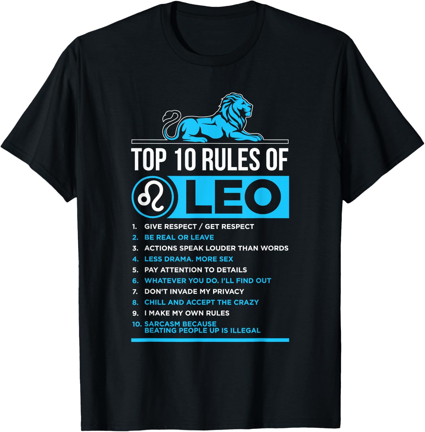 Top 10 Rules Leo Zodiac Sign Facts Traits Horoscope Funny T-Shirt - T-Shirt | Black