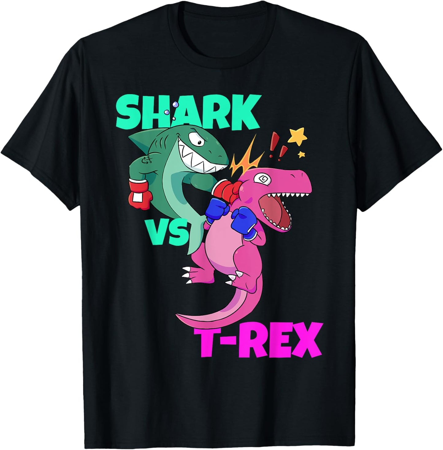 Shark vs Dinosaur T rex Boxing Gloves for Kids Boys Gift T-Shirt - T-Shirt | Black