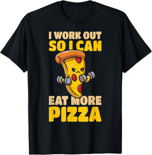 Italian I Work Out So I Can Eat More Pizza Funny Pizza T-Shirt - T-Shirt | Black
