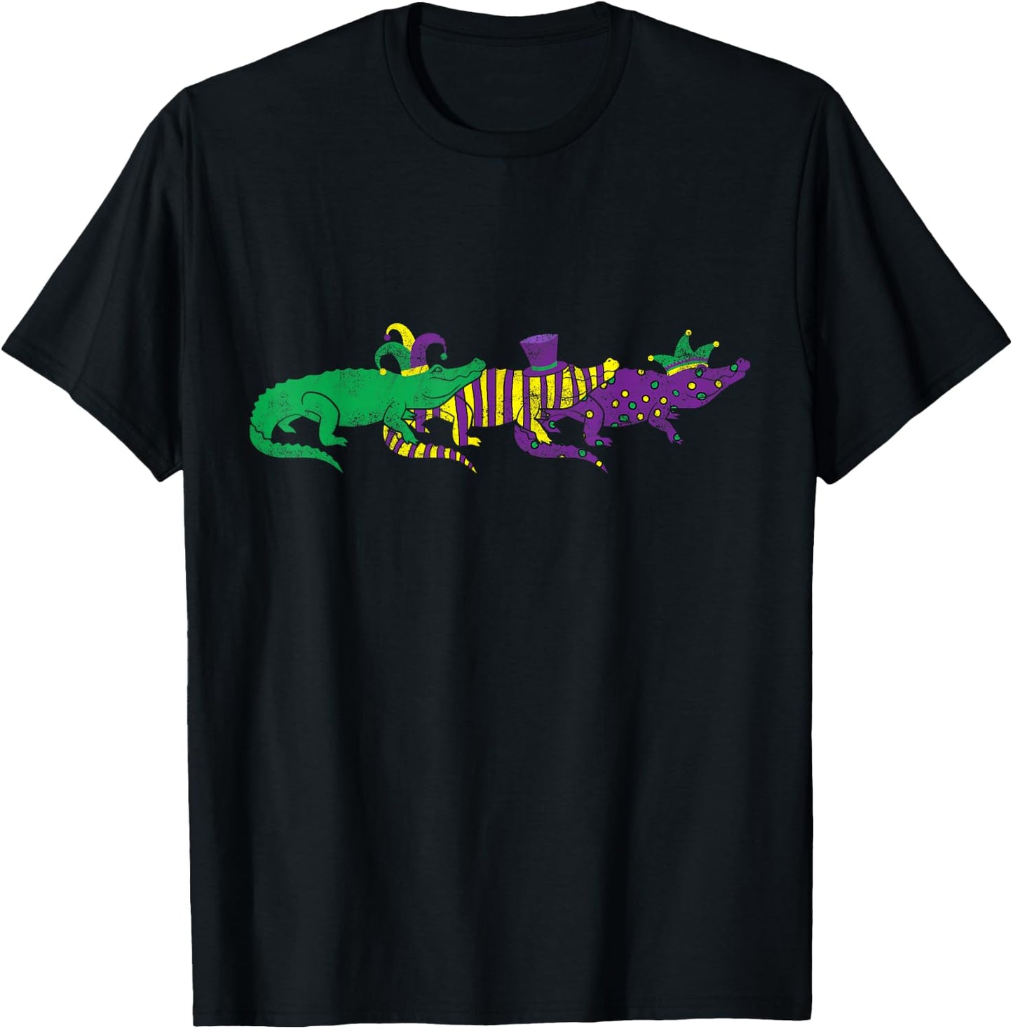 Mardi Gras Alligator Beads Festival Animals Lover Jester Hat T-Shirt - T-Shirt | Black