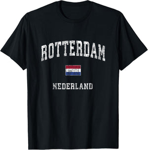 Rotterdam Netherlands Vintage Athletic Sports Design T-Shirt - T-Shirt | Black