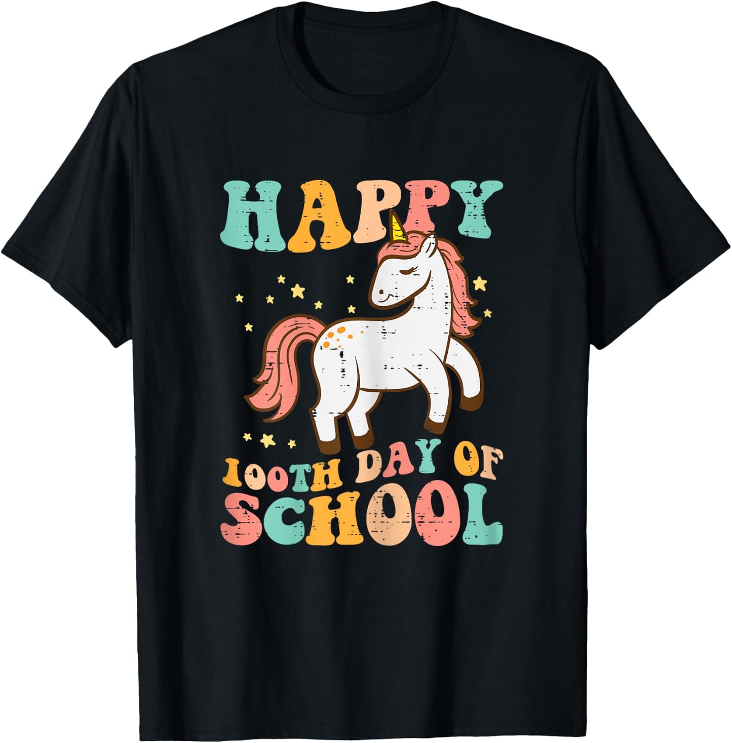 Happy 100th Day School Unicorn Retro 100th Day Women Girls T-Shirt - T-Shirt | Black