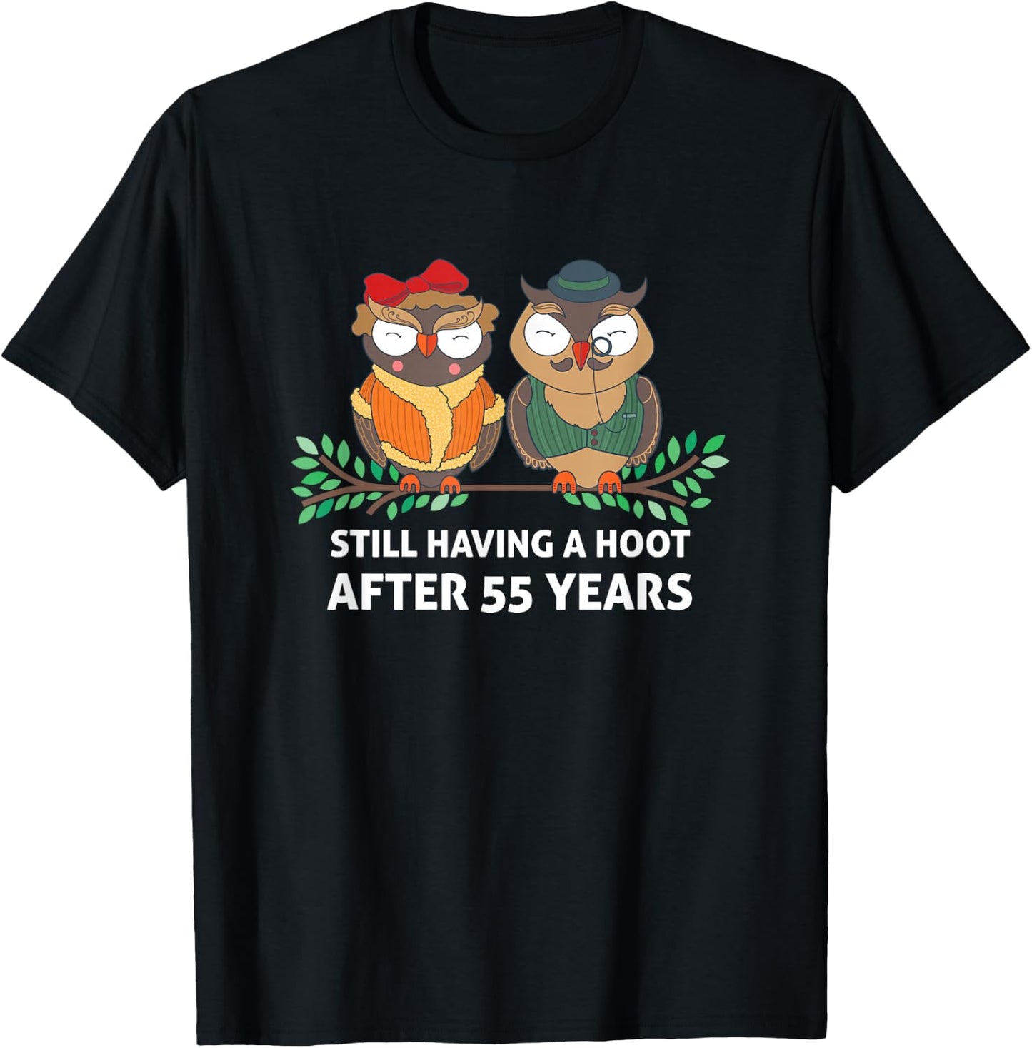 Funny 55th Wedding Anniversary Gift Couple Owls T-Shirt - T-Shirt | Black