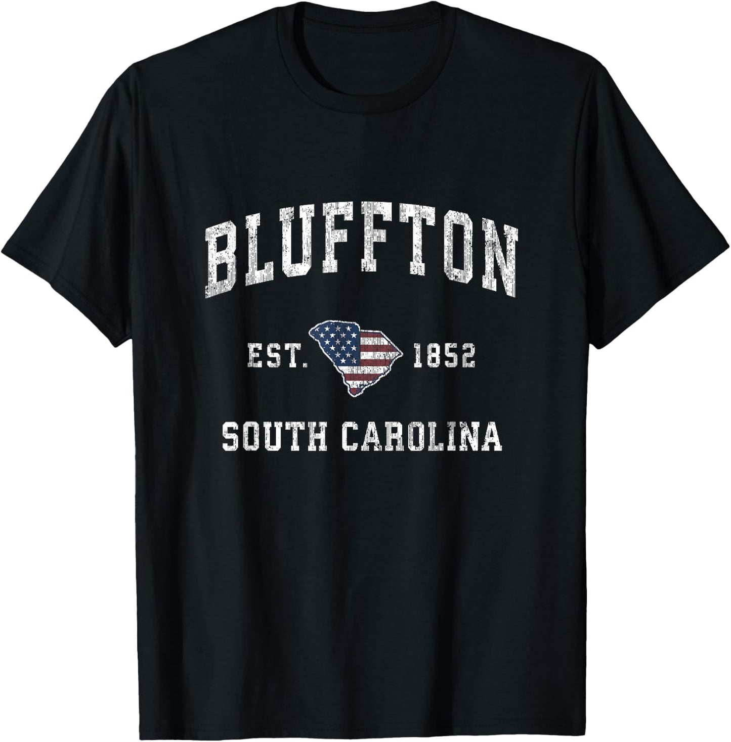 Bluffton South Carolina SC Vintage American Flag Design T-Shirt - T-Shirt | Black