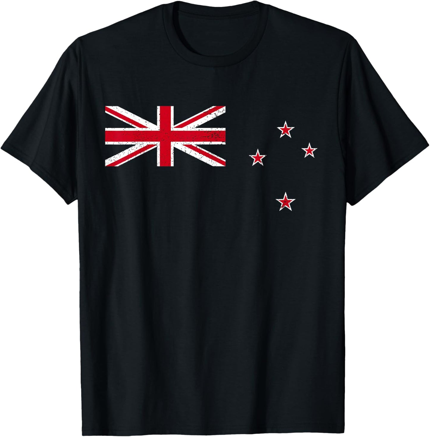 Vintage Retro Distressed New Zealand Union Jack Stars Flag T-Shirt - T-Shirt | Black
