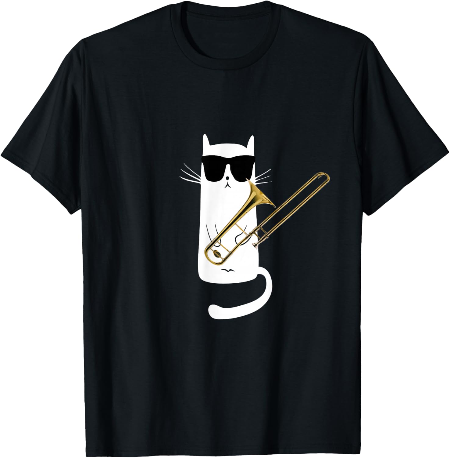 Funny Cat Wearing Sunglasses Playing Trombone Small T-Shirt - T-Shirt | Black