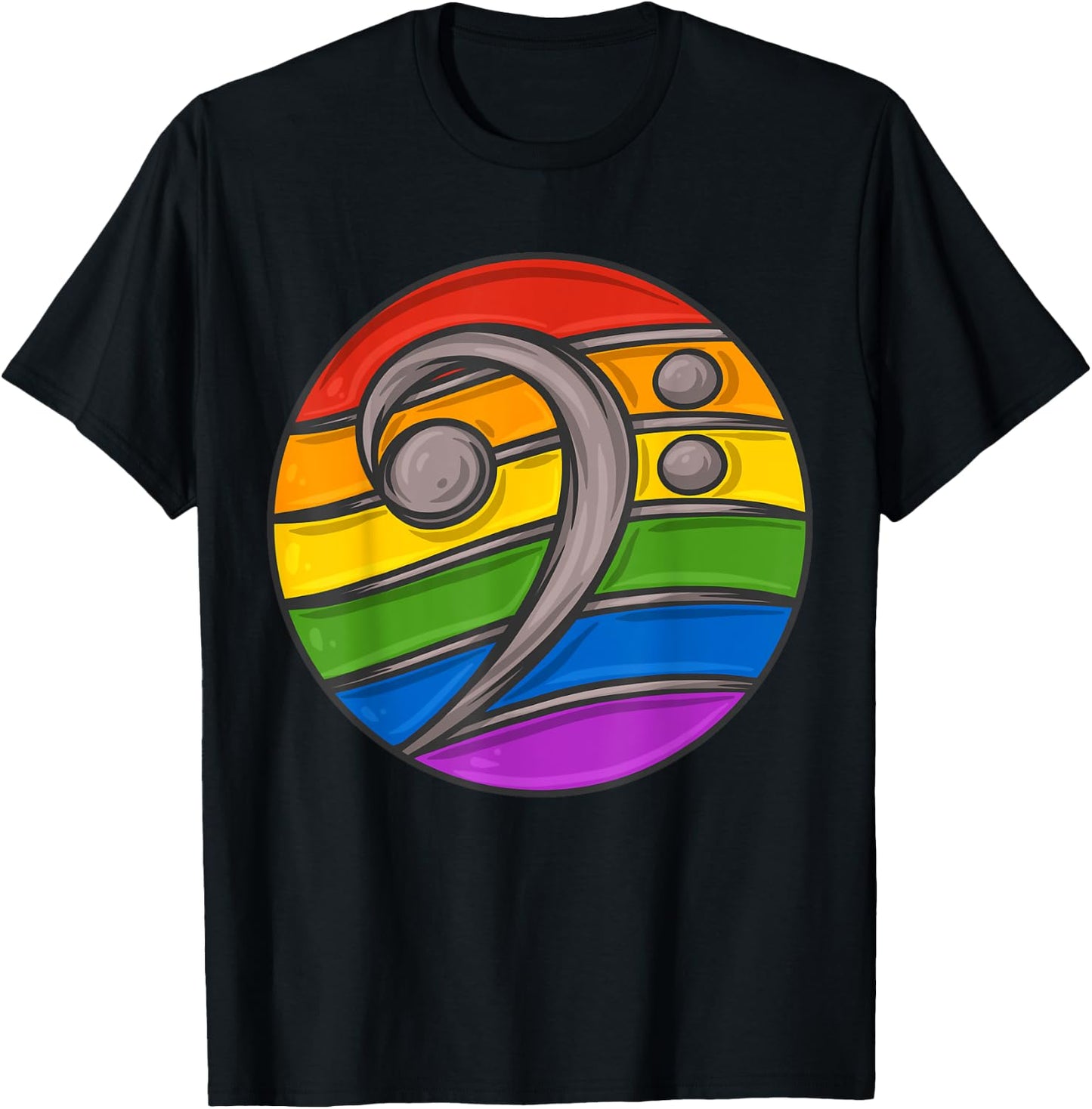 Bass Clef Headphones Notes Music Song Musician Rainbow T-Shirt - T-Shirt | Black