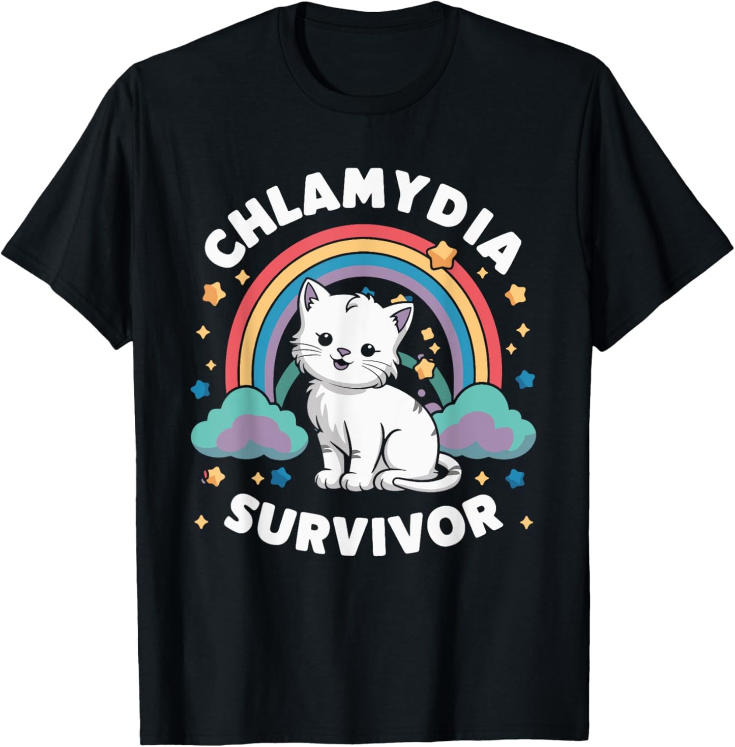 Cat Funny Embarrassing Meme Adult Humor Chlamydia Survivor , Small, Black T-Shirt - T-Shirt | Black