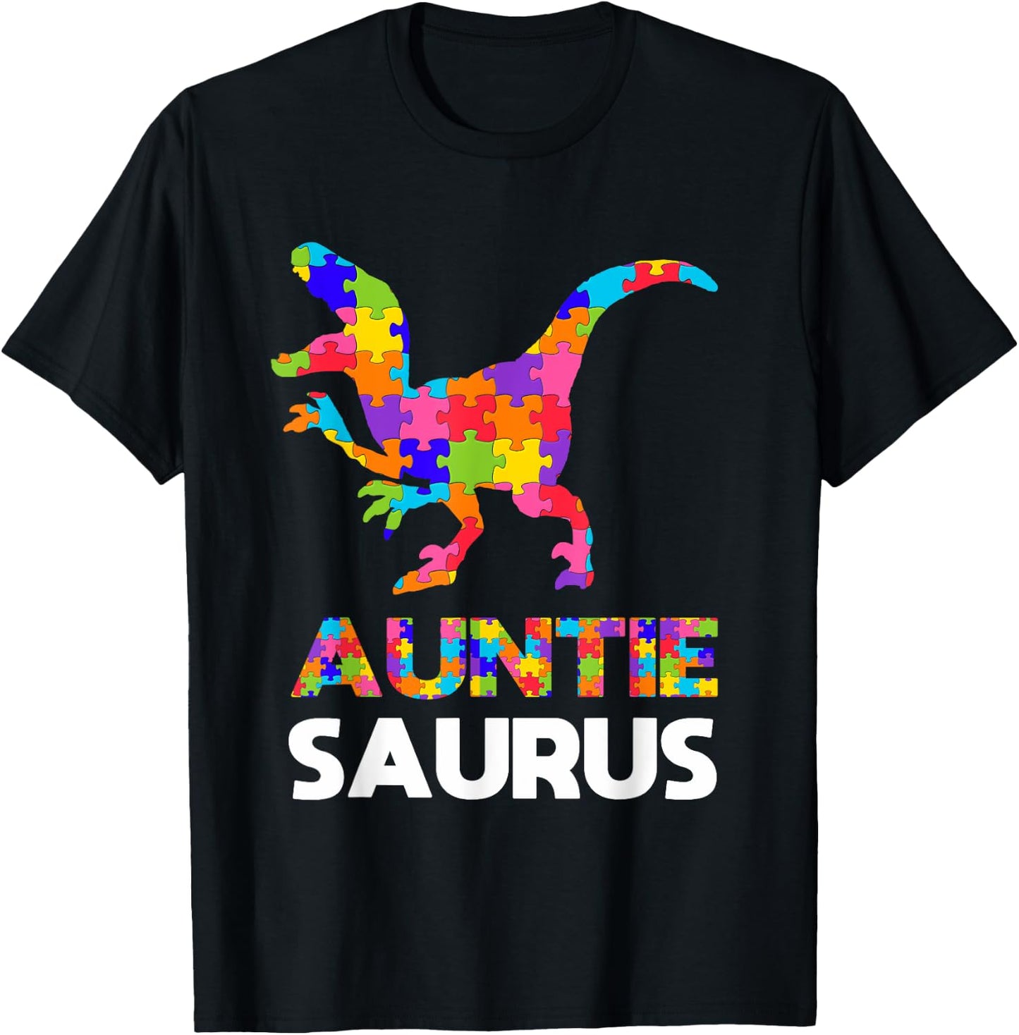 Auntie Saurus Autism Awareness Autistic Autism Aunt Gift T-Shirt - T-Shirt | Black