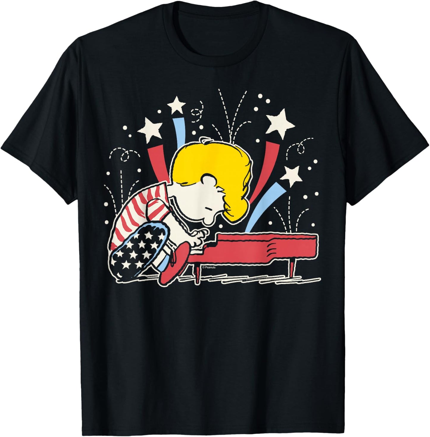 Peanuts - Schroeder Americana Piano And Stars T-Shirt - T-Shirt | Black