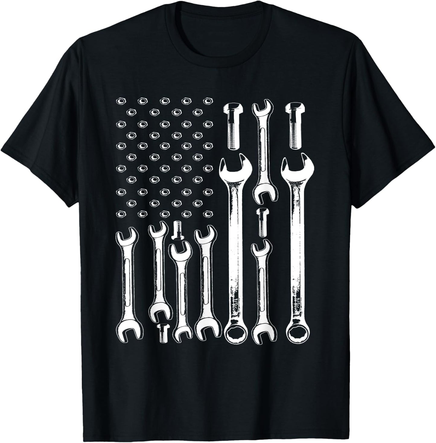 American Flag Mechanic Patriotic Funny Auto Wrench Men Gifts T-Shirt - T-Shirt | Black
