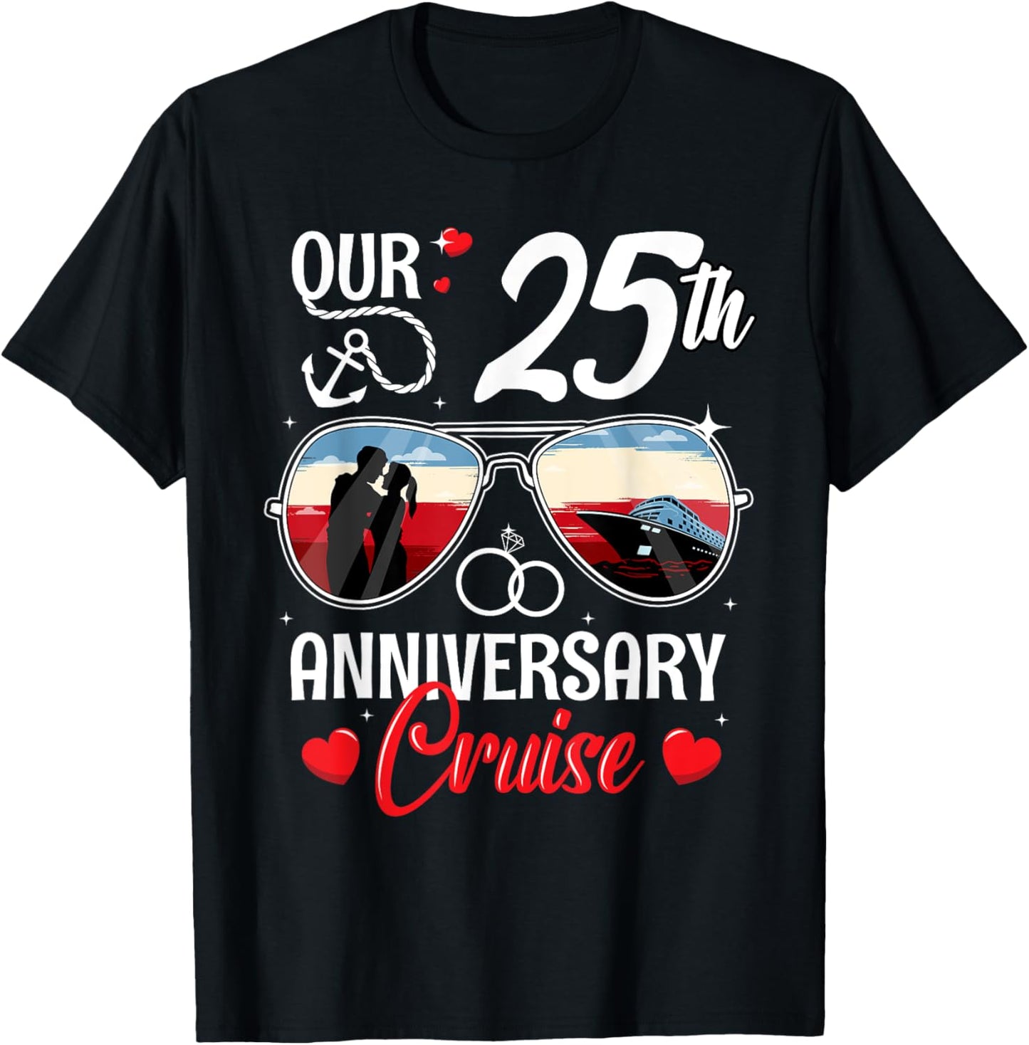 25th Wedding Anniversary Cruise Vacation Husband Wife Couple T-Shirt - T-Shirt | Black