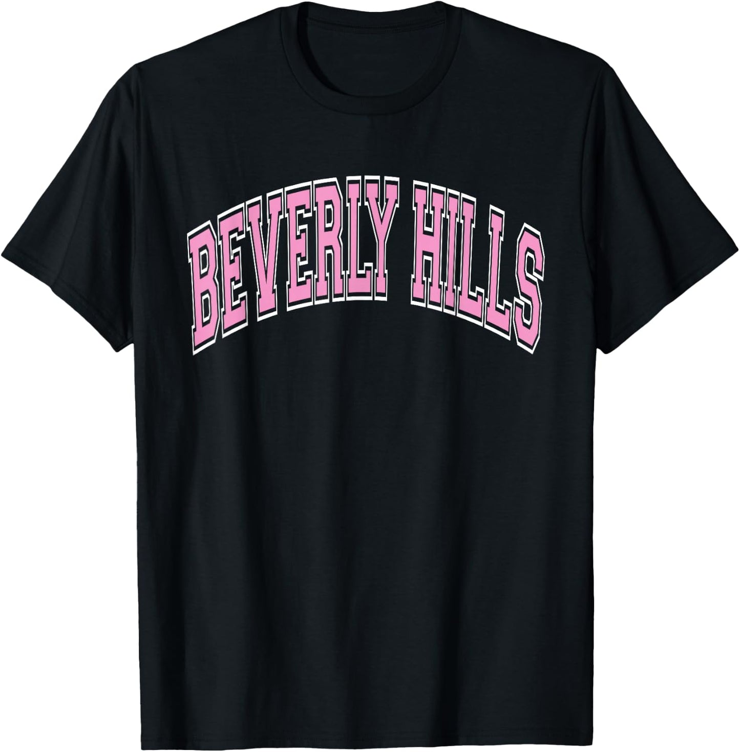Beverly Hills Arched Pink Text T-Shirt - T-Shirt | Black