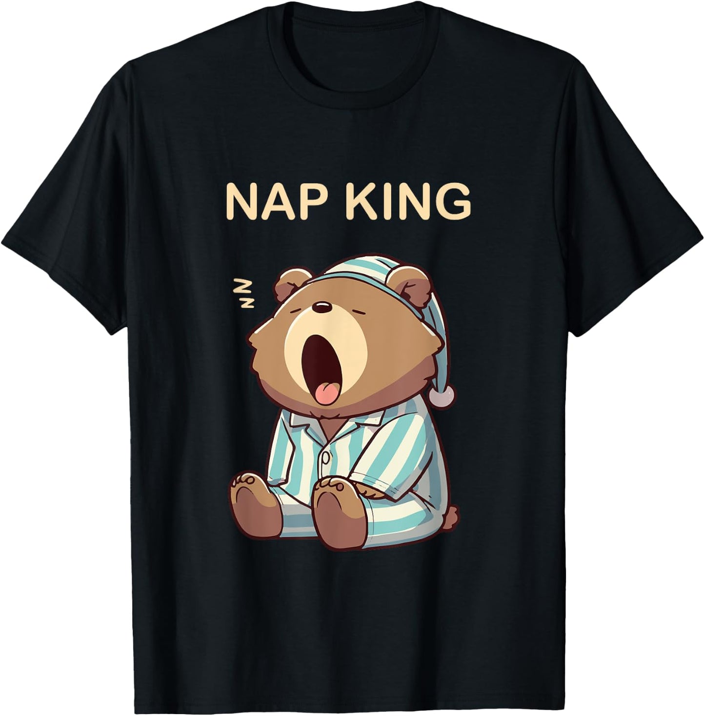 Nap King of Naps Sleeping Bear in Pajamas Tired Sleep Bed T-Shirt - T-Shirt | Black