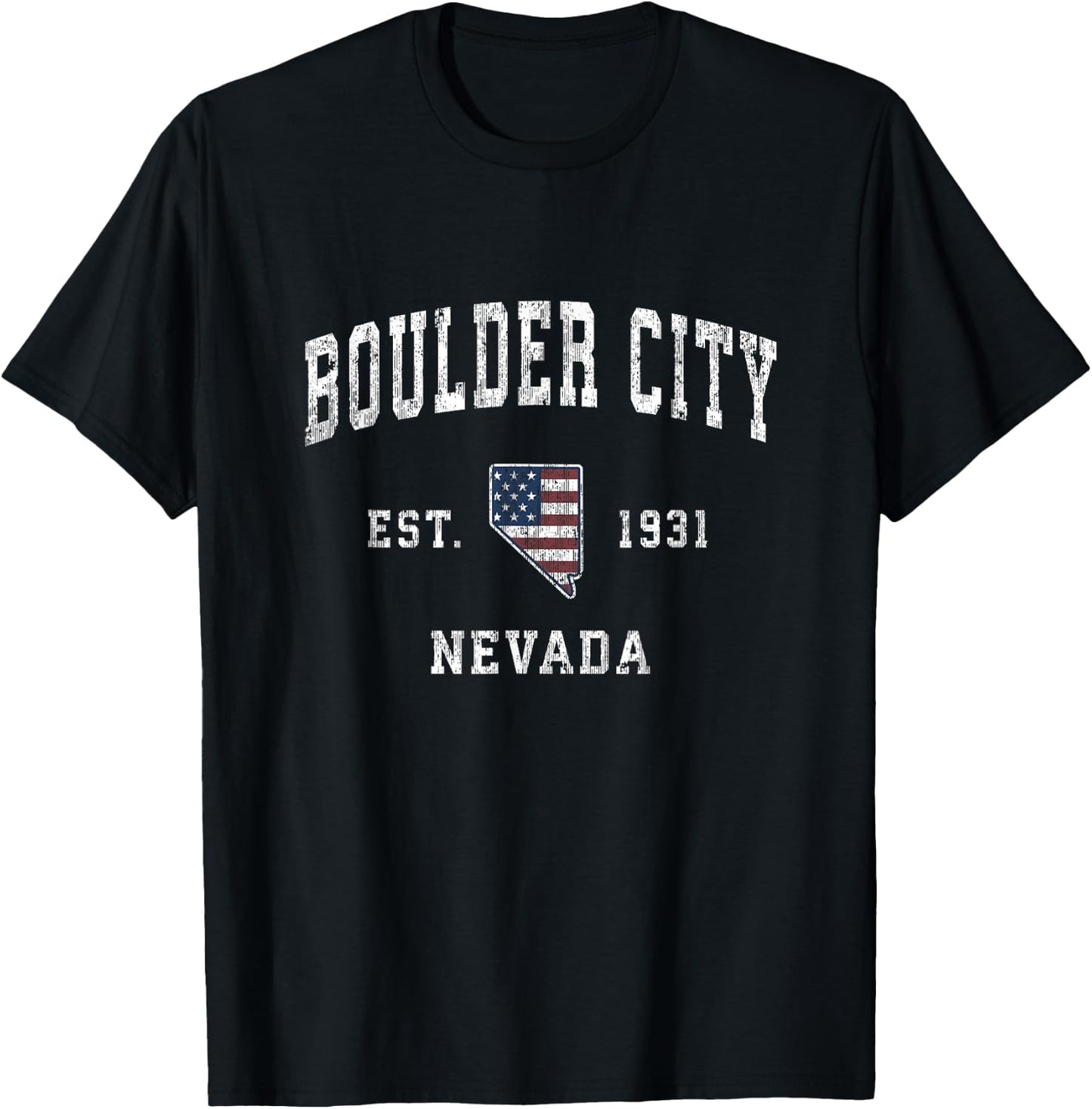 Boulder City Nevada NV Vintage American Flag Sports Design Women Kids Men T-Shirt - T-Shirt | Black